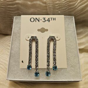 On 34th Crystal Double Chain Drop Earrings- NWT